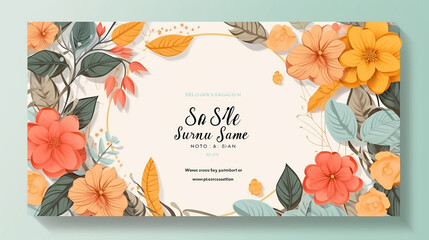Template design banner for spring season sale with coral flower - obrazy, fototapety, plakaty