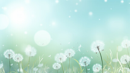 Fototapeta na wymiar Vector of spring background with white dandelions in green background