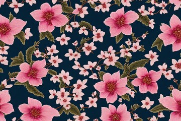 Embroidery neck line floral pattern with oriental cherry blossom.