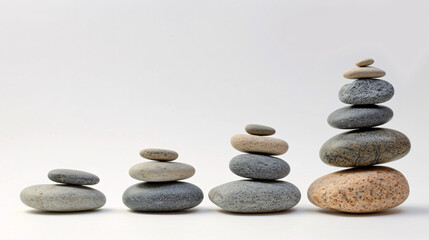 Fototapeta na wymiar Pebbles artfully arranged to shape a graph symbolizing growing columns, visually conveying the concept of capital growth and wealth accumulation in a creative display. Compound interest concept.