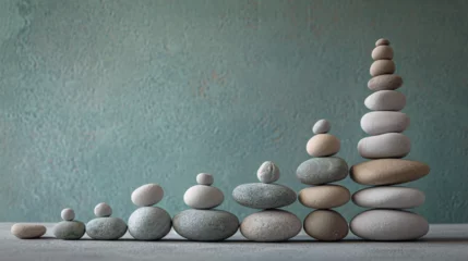 Tuinposter Pebbles artfully arranged to shape a graph symbolizing growing columns, visually conveying the concept of capital growth and wealth accumulation in a creative display. Compound interest concept. © Synaptic Studio