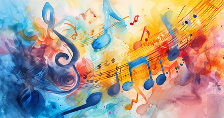 A melodic world depicted in watercolor, presenting a conceptual background that resonates with the vibrant and harmonious essence of the music.
