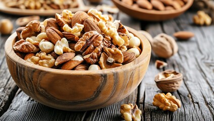 Obraz premium Healthy Nut mix in a wooden Bowl