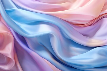 Fototapeta premium Folds of silk satin fabric lie beautifully on the table. Elegant pastel textile background for advertising goods and business.