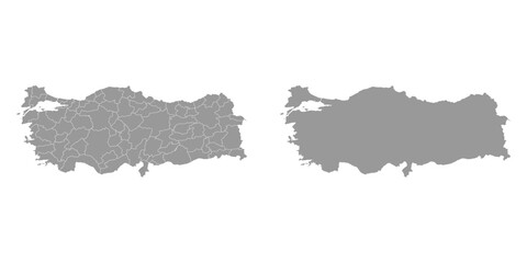 Turkey grey map with administrative divisions. Vector illustration.