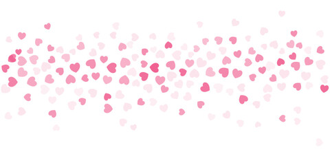 Heart Confetti Background, Love glitter for Valentine's day, Red, pink and rose hearts flying, frame or border for 14 February isolated on white, vector illustration - obrazy, fototapety, plakaty
