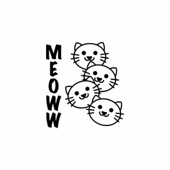 meoww cat black and white illustration for logo, element, design, template, etc
