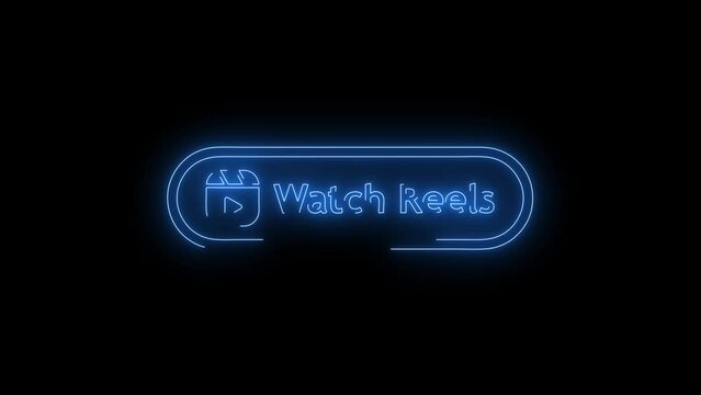 Video footage of Blue glowing Social media short video neon icon. Looped Neon Lines abstract on black background. Futuristic laser background. Seamless loop. 4k video