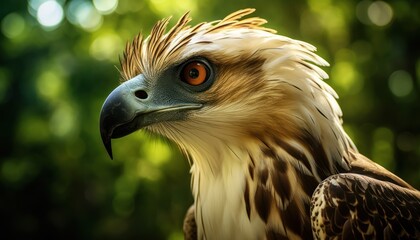 Fototapeta premium Close-Up of a Philippine Eagle Bird of Prey, Detailed View of Powerful Raptor in the Wild