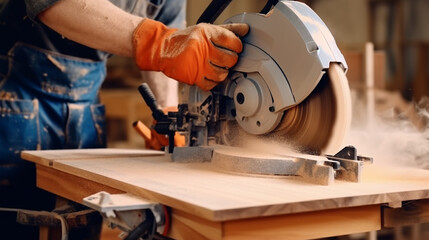 Portrait of young male carpenter work in the wood workshop