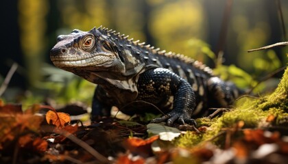 Fototapeta premium Close Up of Tegu Lizard on Ground, Reptile Nature Photography Image