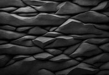 Obraz premium Dark grunge background. Black rock texture. Monochrome stone backdrop. Rough mountain surface. Close-up. Empty space.