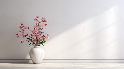 white vase with flowers and empty space for text 