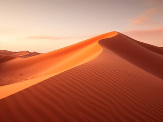Fototapeta na wymiar Desert landscape. Yellow desert sands. Figured dunes with a wavy pattern. Natural background for presentations, tourism, advertising.
