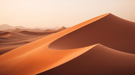 Fototapeta na wymiar Desert landscape. Yellow desert sands. Figured dunes with a wavy pattern. Natural background for presentations, tourism, advertising.