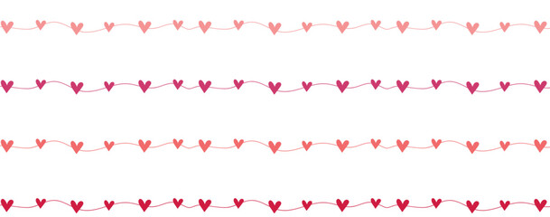 set of seamless valentine borders with hearts. pink, peach, rose st valentines day frame templates. romantic love wedding vector garlands. decorations with hearts