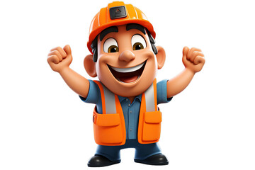 cartoon character of a worker wearing an orange, Isolated on PNG background, Generative ai