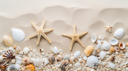 Fototapeta na wymiar top view of sandy background with dunes and seashells