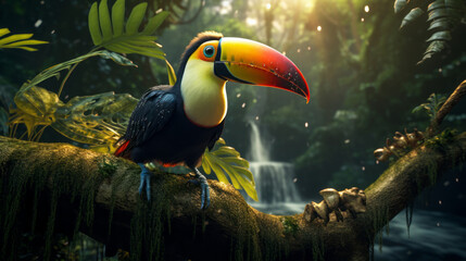 Captive toco toucan (Ramphastos toco), Parque das Aves, Foz do Iguacu, Parana State, Brazil, South America