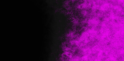  Abstract illustration with colorful gradient clouds. Freeze motion of color powder splash. Closeup of pink dust particles exhale on dark background.