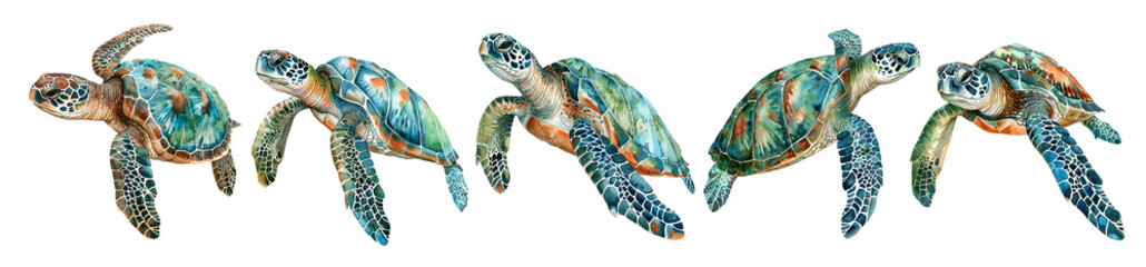 Watercolor Turtle Set Isolated Transparent
