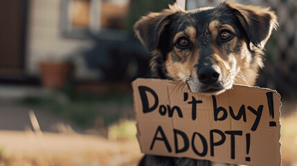 Adopt, Don't Buy: Heartwarming Image of Stray Dog with Adoption Message