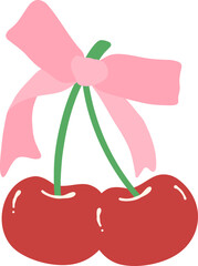 Coquette cherries with ribbon bow flat design
