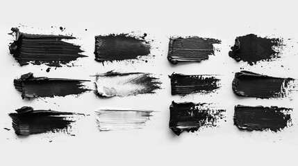 set of watercolor paint strokes black and white with white background