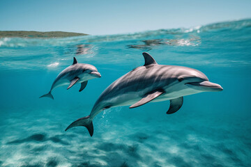 Dolphins swim in water