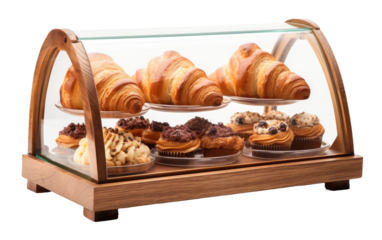 Pastry Presentation with a Stylish Display Counter and Tempered Glass on a White or Clear Surface PNG Transparent Background