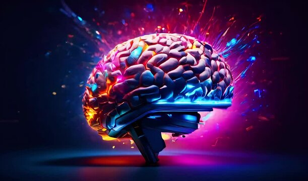 3D render of motion graphic futuristic human brain, Light electric neuron glowing, power of the brain,seamless 4K looping animation.