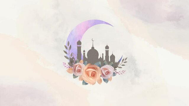 Islamic abstract watercolor background with floral decoration looping animation