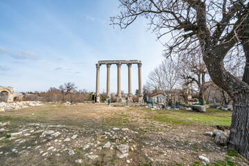 Scenic views from Uzuncaburç, is an archaeological site in Mersin Province, Turkey, containing the...