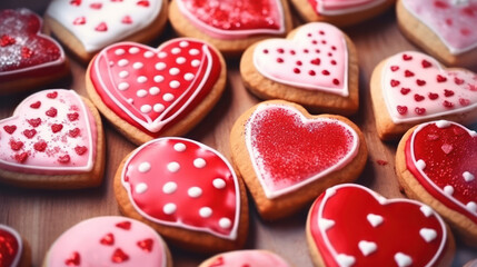 Heart shaped cookies icing for Valentine's day delicious homemade natural pastry, baking with love for Valentine's day, love concept. Ai generative.