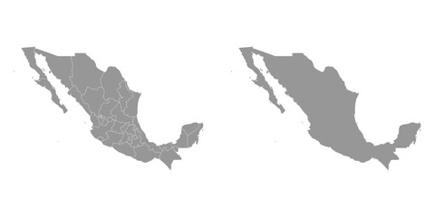 Grey map of the states of Mexico. Vector illustration.