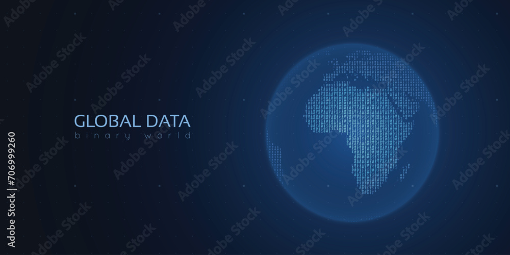 Poster binary planet earth. big data global analytics. worldwide data connection.