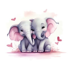 a cute drawing of two elephants together, with hearts and flowers