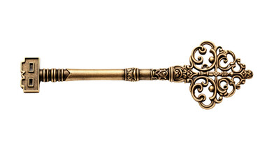 Brass Key Evoking Sentiments of the Past, Resilient in Timeless Appeal on a White or Clear Surface PNG Transparent Background