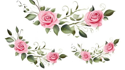 Spring sakura cherry blooming flowers bouquet. Isolated realistic pink petals, blossom, branches, leaves vector set. Design spring tree illustration,generative ai