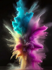 Colorful Pastel Powder Paint Explosion on Black Background, created with Generative AI technology