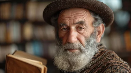 Foto op Plexiglas Portrait of an old jewish man with a book in his hands in library. © AS Photo Family