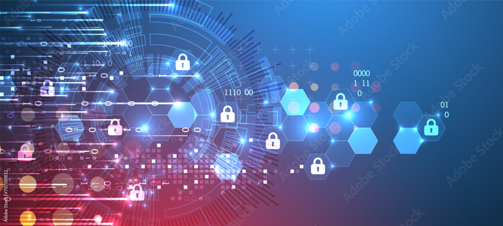 Poster Secure digital background. Virtual confidential, programming protection. Hand drawn vector.