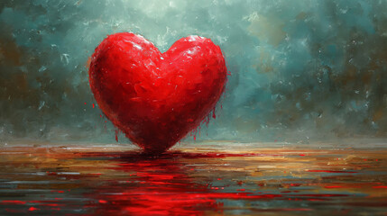 Fototapeta premium Painted isolated red heart is on grey background is a symbol of a love. S. Valentines day concept. Selective focus. Generated with AI