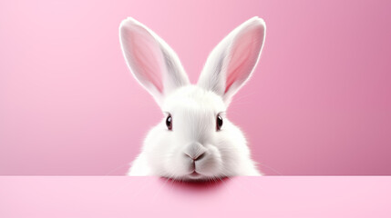 White rabbit ears on pastel pink background. Easter day. 3d rendering - obrazy, fototapety, plakaty