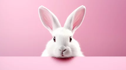 Foto op Canvas White rabbit ears on pastel pink background. Easter day. 3d rendering © Kamil Miłek