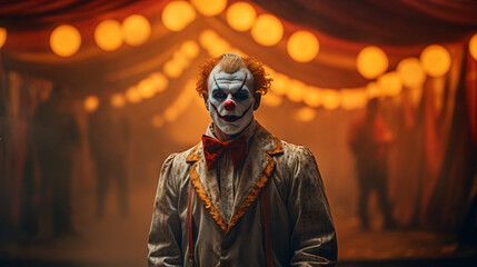 An Image Of A Terrifying Clown In Front Of A Circus