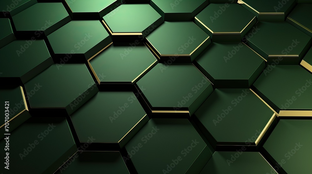Aufkleber abstract 3d rendering of hexagon background, dark green hexagon pattern, abstract green background, 