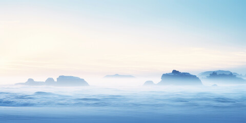 Fototapeta premium Serene ocean coastline with white mist. Tranquil landscape. Generative AI