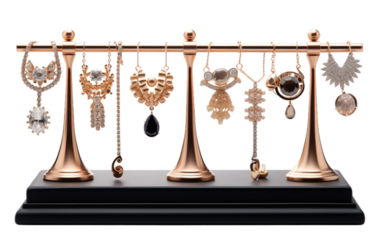 Jewelry Display Stand, Elevating Your Precious Pieces with Elegant Presentation on a White or Clear Surface PNG Transparent Background