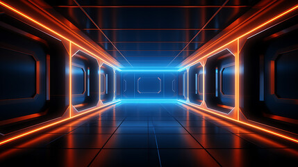 Cyber Luminance, Neon Glowing Blue-Orange Retro Sci-Fi Tunnel